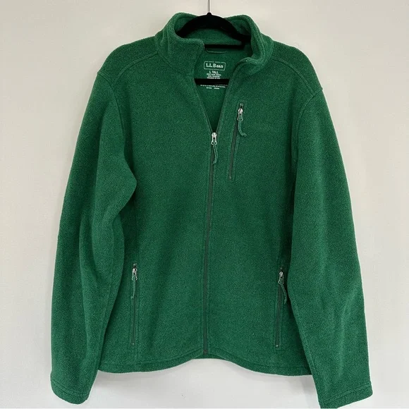 LL Bean Polartec Full Zip Trail Fleece Full Zip Green Size L w/ Pockets #284630 - Picture 1 of 5